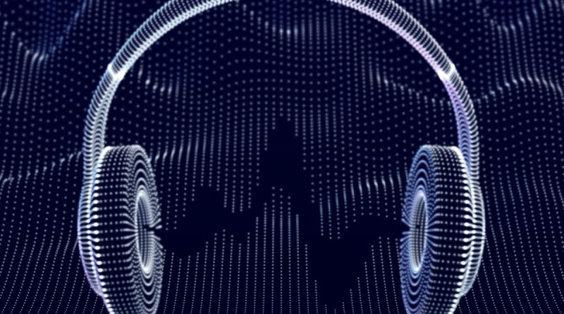 3D headphones with sound waves on dark background. Concept of electronic music listening and digital audio. Abstract visualization of digital sound waves and modern art. Vector illustration. (3D headphones with sound waves on dark background. Concept