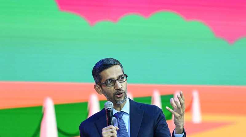 Sundar Pichai, CEO of Google Inc. speaks during an event in New Delhi