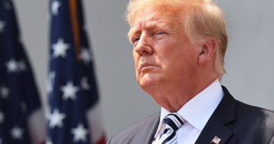 Trump in front of an American flag