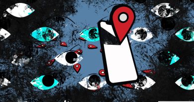 location pin on a mobile phone, background of eyes
