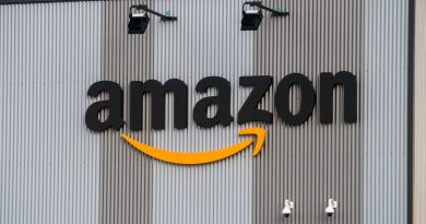 Amazon logo in logistic centre. Unions of the Amazon