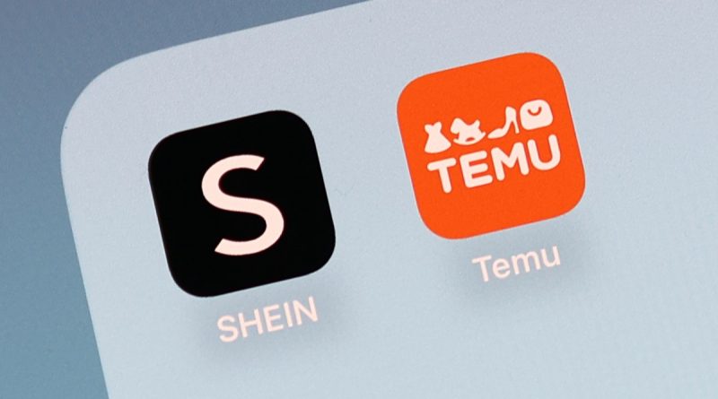 Shein and Temu icons are seen displayed on a phone screen in this illustration photo