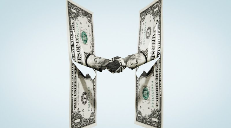 illustration of two dollar bills shaking hands